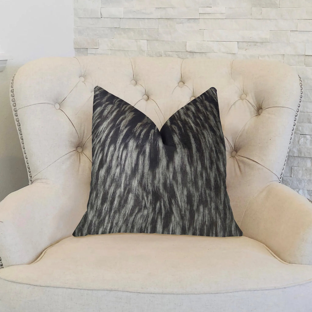Plutus Wolf Fur Lover Black White Handmade Luxury Pillow — view 2