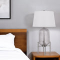 33″ Nickel Glass Round Table Lamp With White Empire Shade