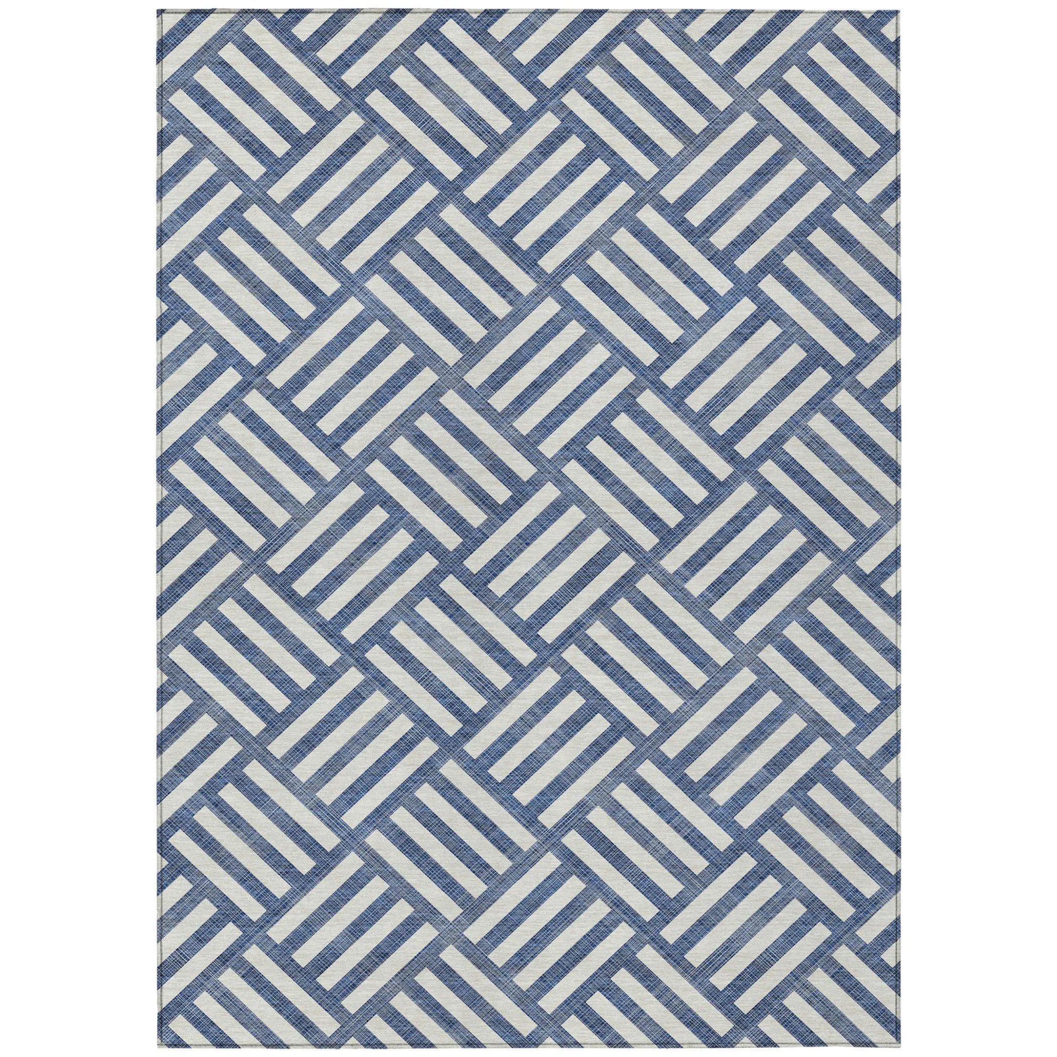 10′ X 14′ Navy Blue And Ivory Geometric Washable Indoor Outdoor Area Rug — view 2