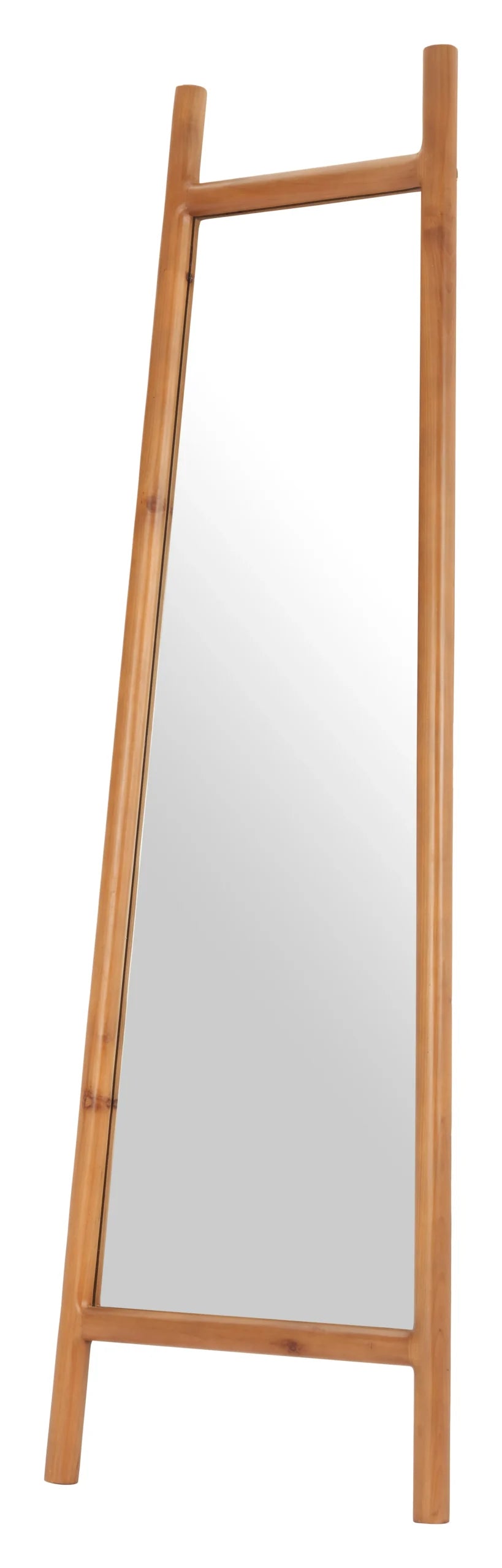 Wood Leaning Geometric Framed Standing Mirror