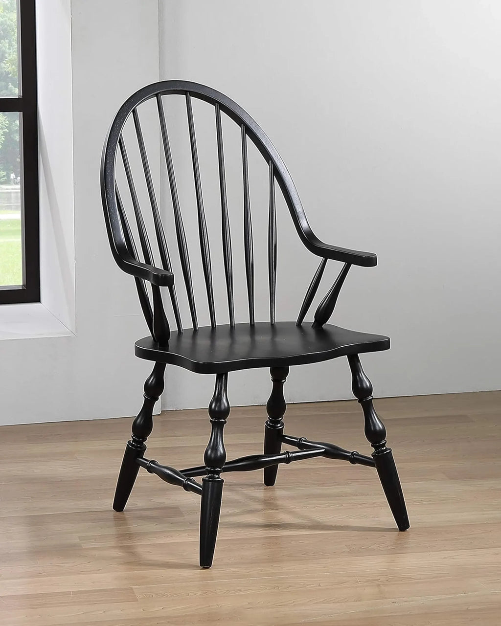 Sunset Trading Black Cherry Selections Windsor Spindleback Dining Chair with Arms | Fully Assembled Kitchen Armchair| Modern…