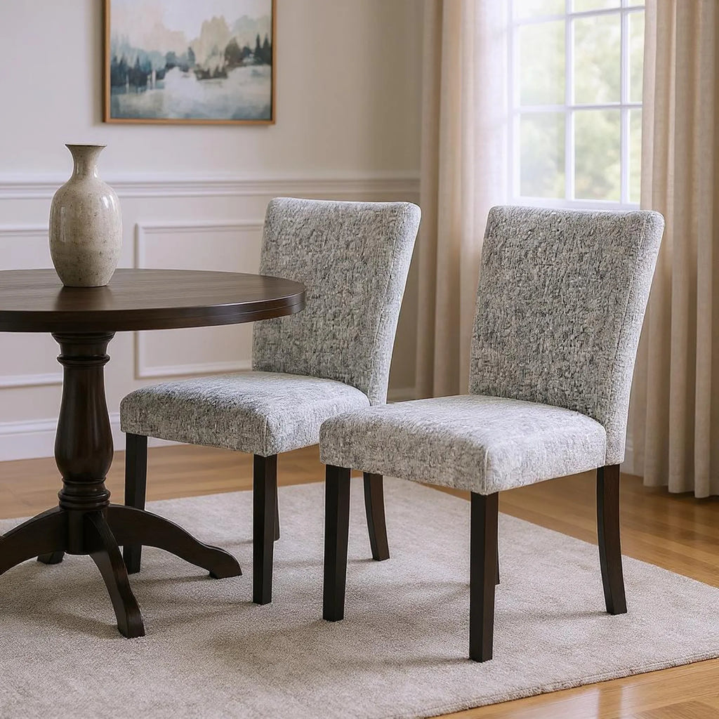 Set of Two Light Upholstered Fabric And Wood Dining Side Chairs
