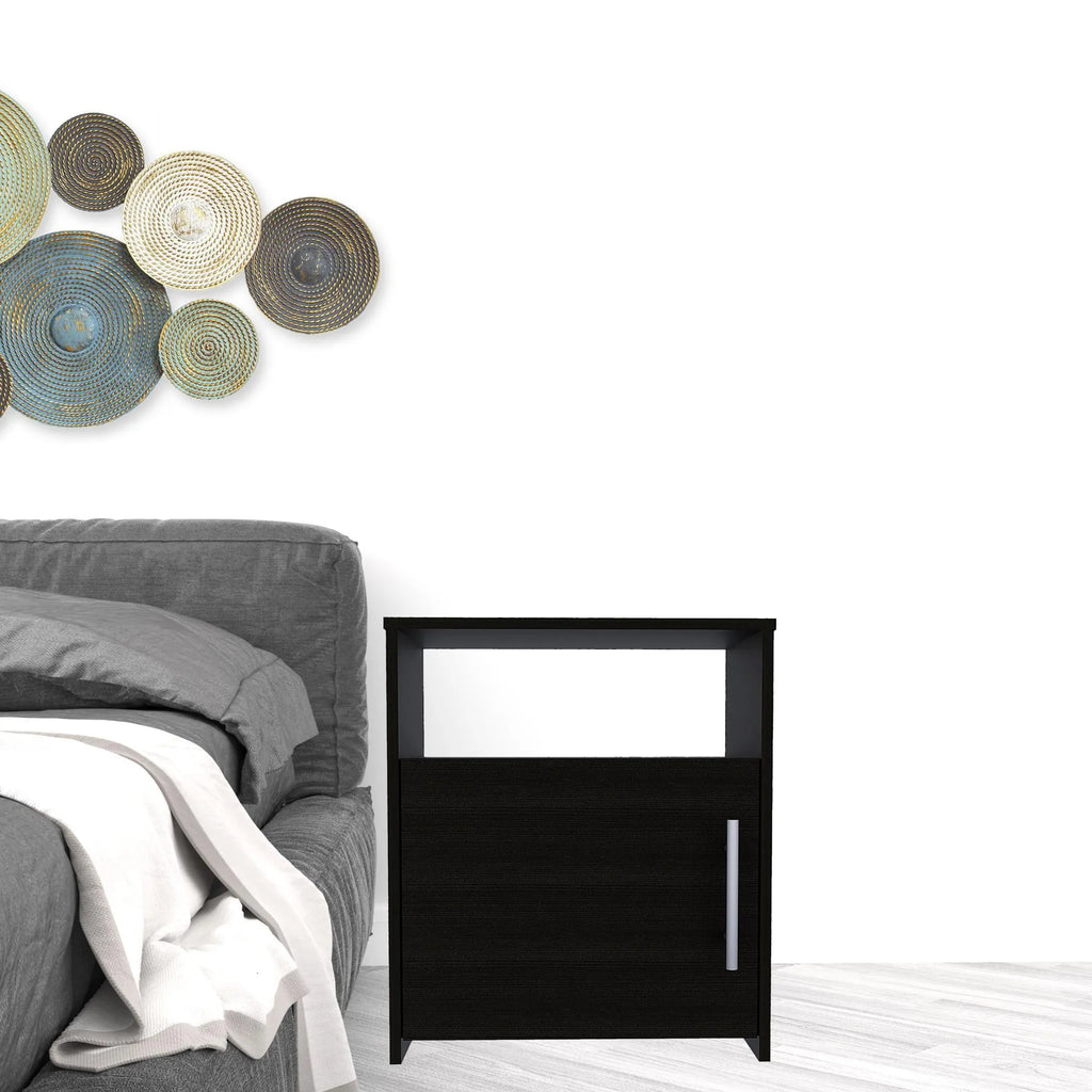 23″ Black One Cabinet Faux Wood Nightstand — view 2
