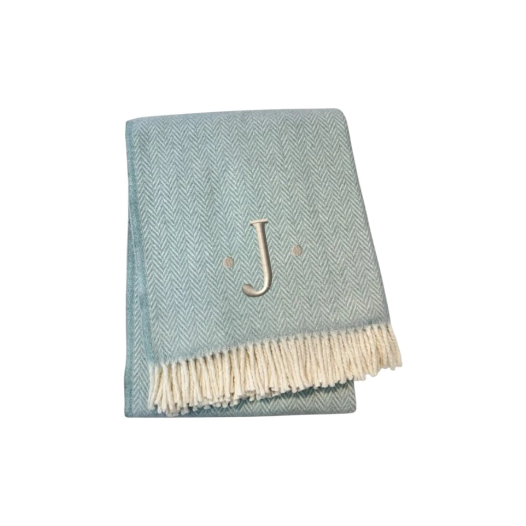 Herringbone Cotton Blend J Throw Blanket with Tassels And Embroidery