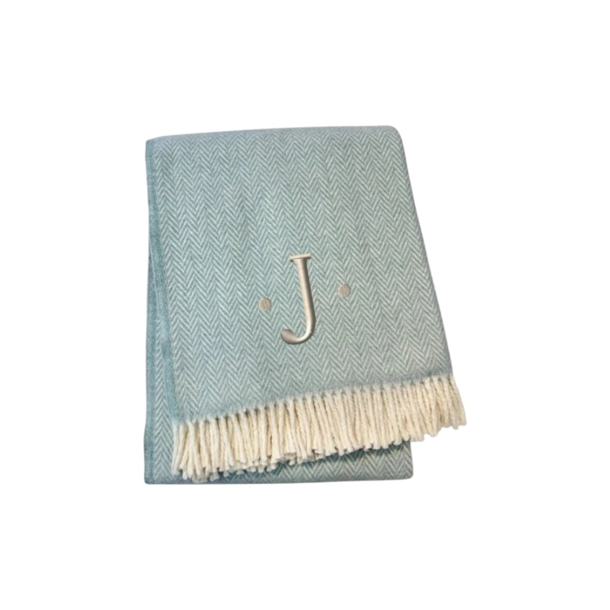 Herringbone Cotton Blend J Throw Blanket with Tassels And Embroidery
