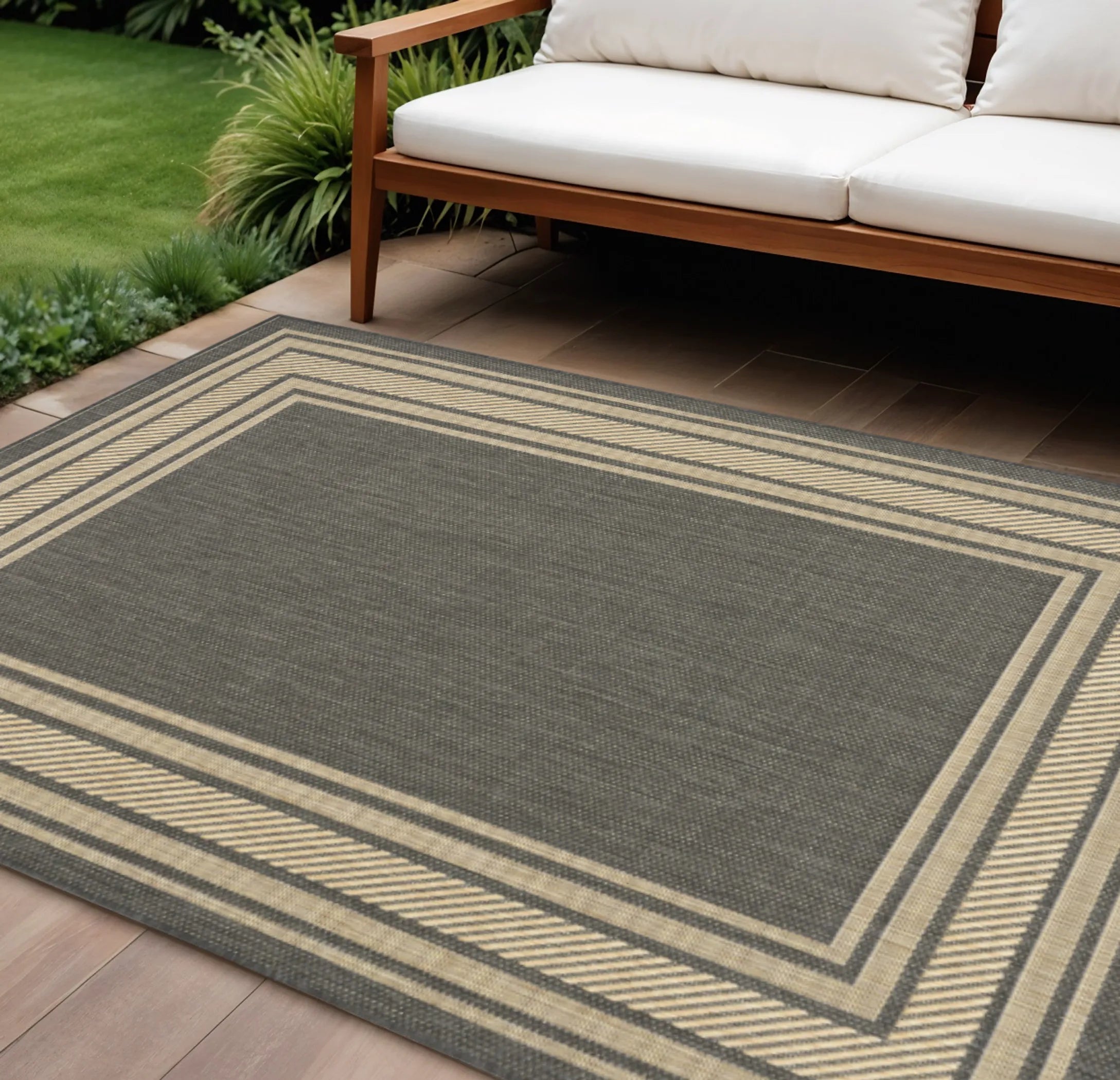 6′ X 9′ Charcoal Geometric Indoor Outdoor Area Rug