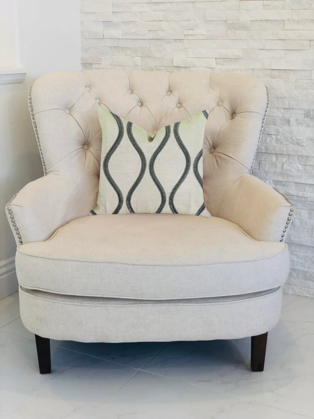 Plutus Bella Curve Green and Beige Luxury Throw Pillow — view 2
