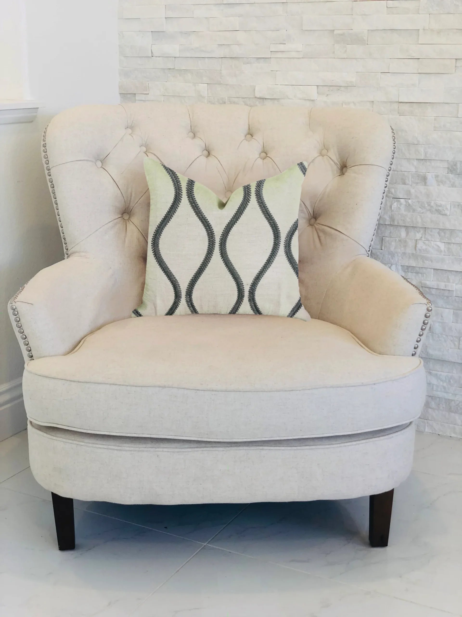 Plutus Bella Curve Green and Beige Luxury Throw Pillow — view 2