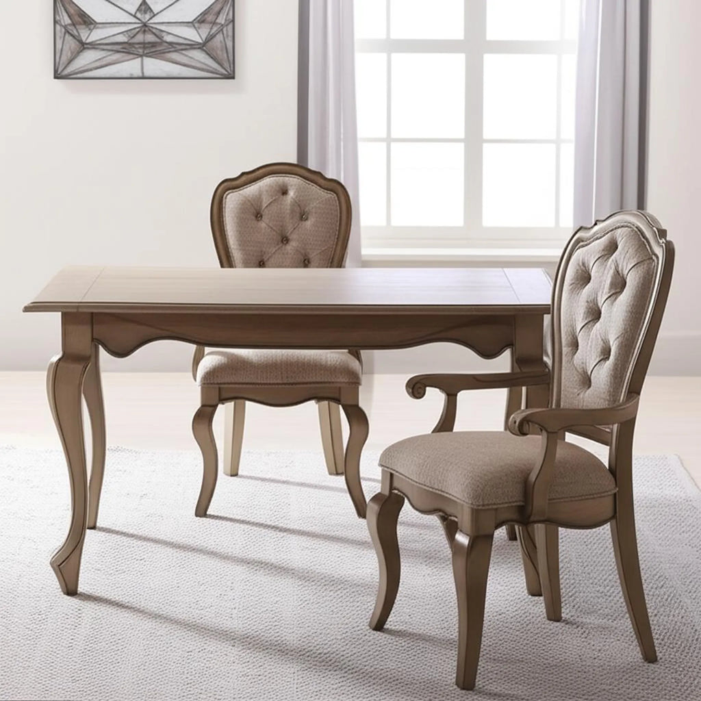 Set of Two Upholstered Fabric And Solid Wood Dining Arm Chairs