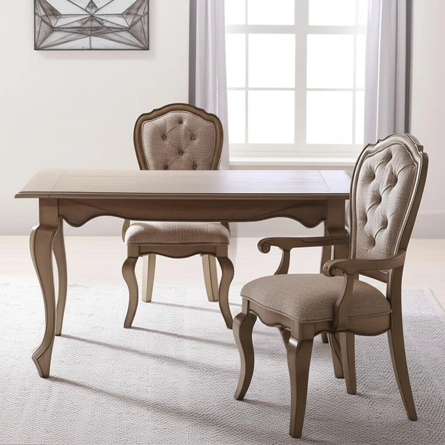 Set of Two Upholstered Fabric And Solid Wood Dining Arm Chairs