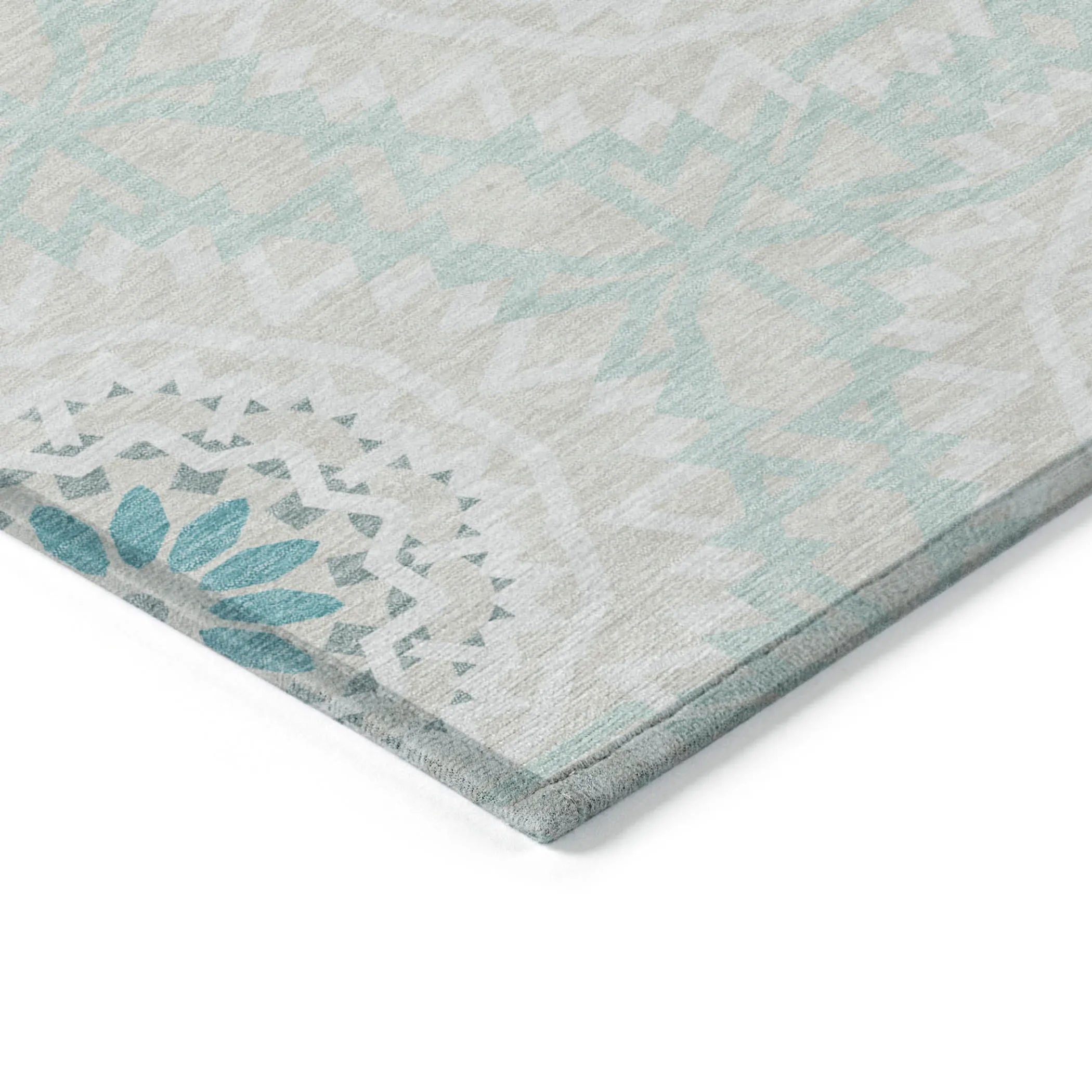 10′ X 14′ Teal Blue Beige And Ivory Floral Medallion Washable Indoor Outdoor Area Rug — view 4