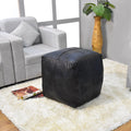 Solid Handmade Goat Leather Square Pouf (Recycled Cotton Fill)