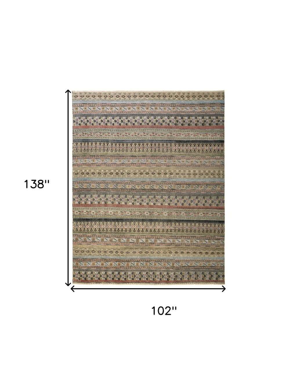 8′ X 12′ Tan Blue and Orange Striped Hand Knotted Area Rug — view 3