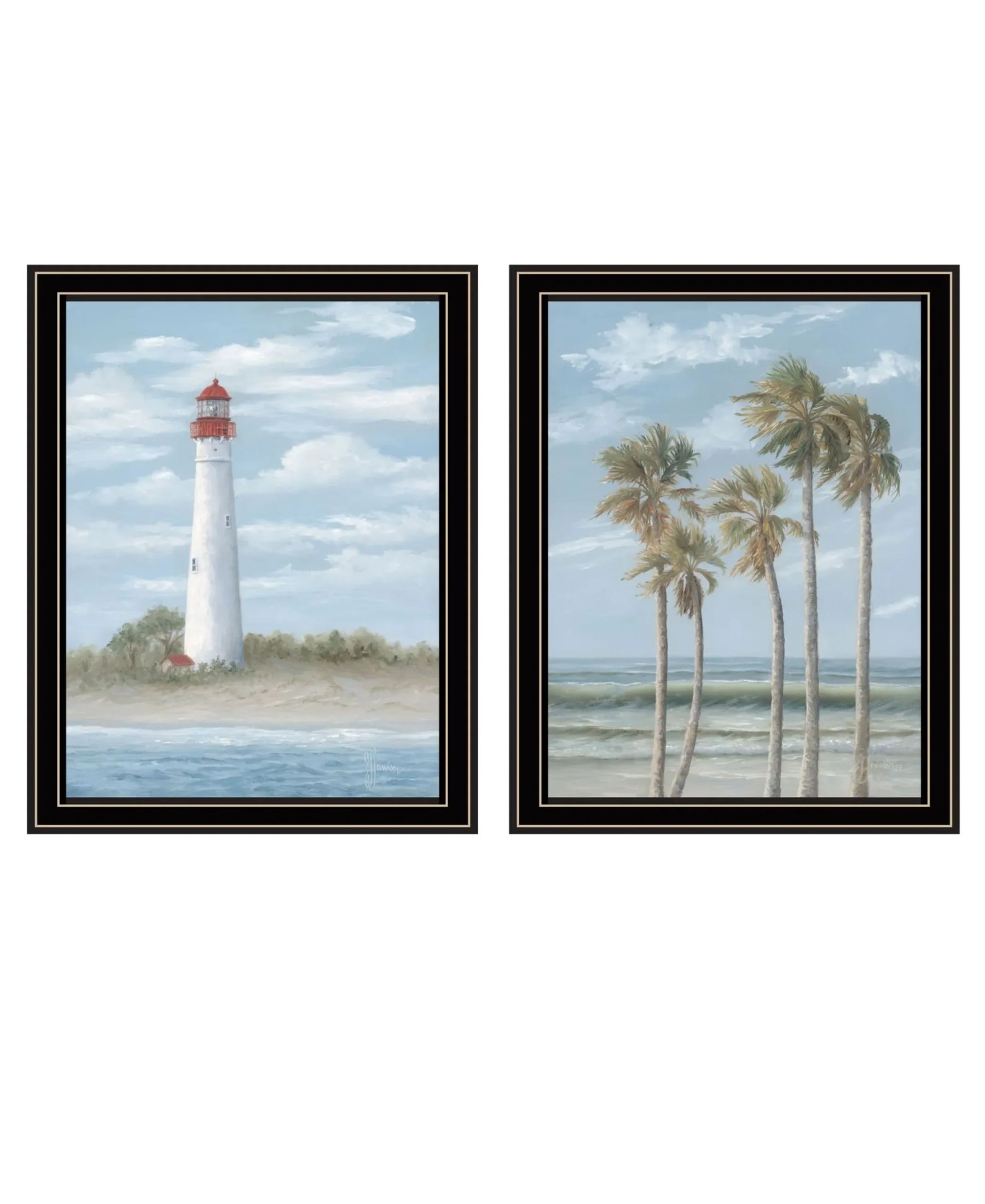 Set Of Two Cape May Lighthouse And Palm Trees Black Framed Wall Art — view 2