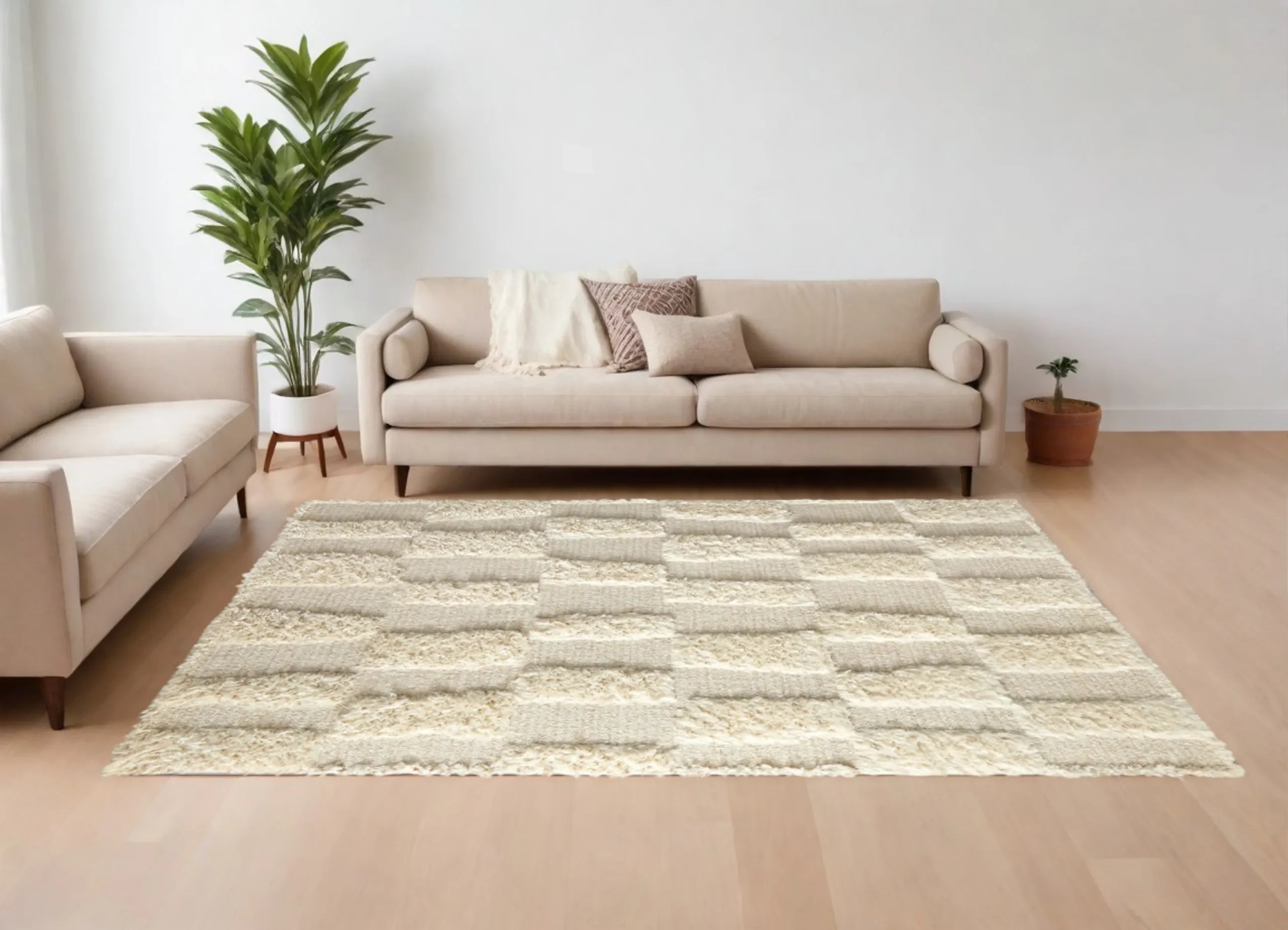 8′ X 10′ Ivory Wool Geometric Hand Woven Area Rug