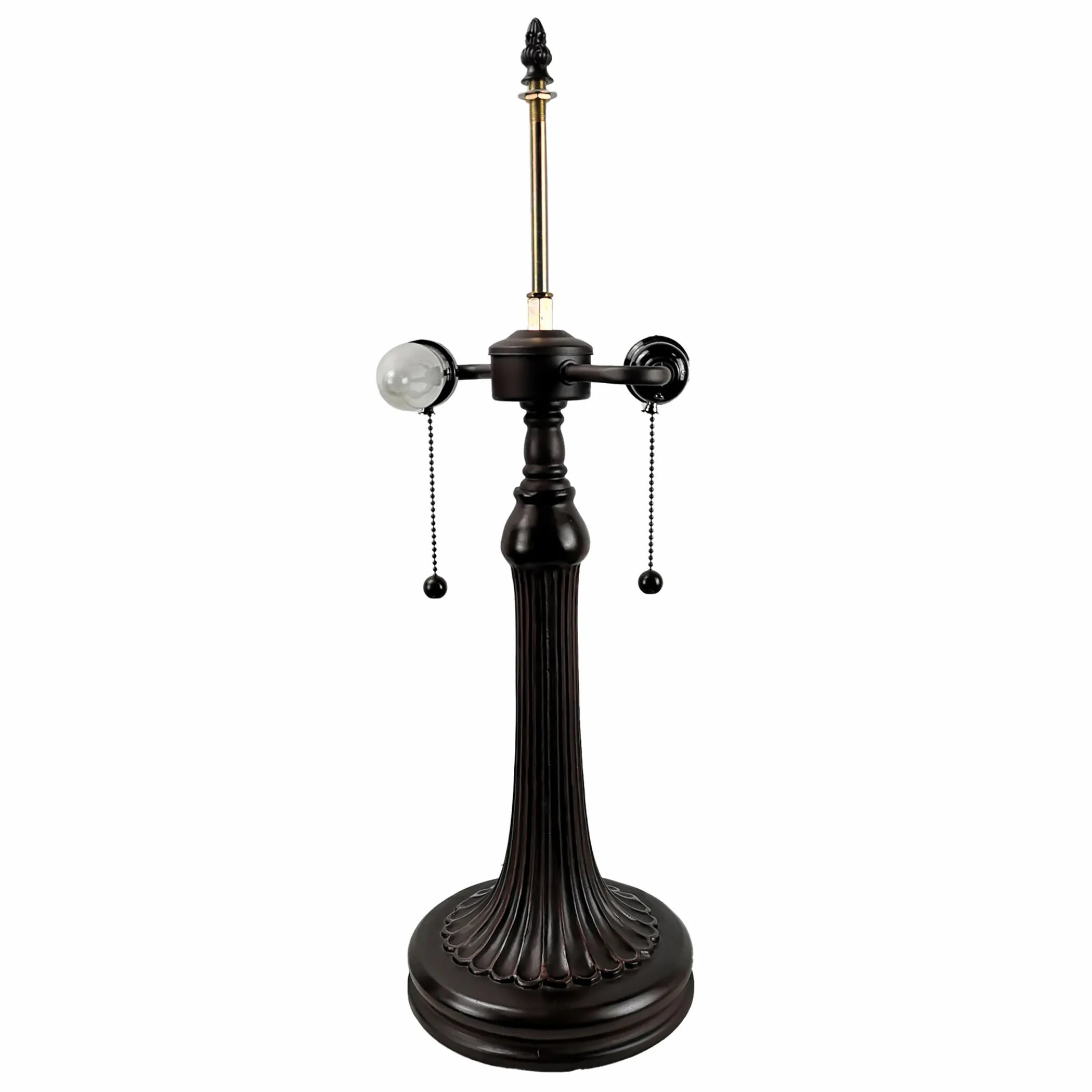 24″ Dark Brown Metal Two Light Candlestick Table Lamp With Orange Shade — view 3
