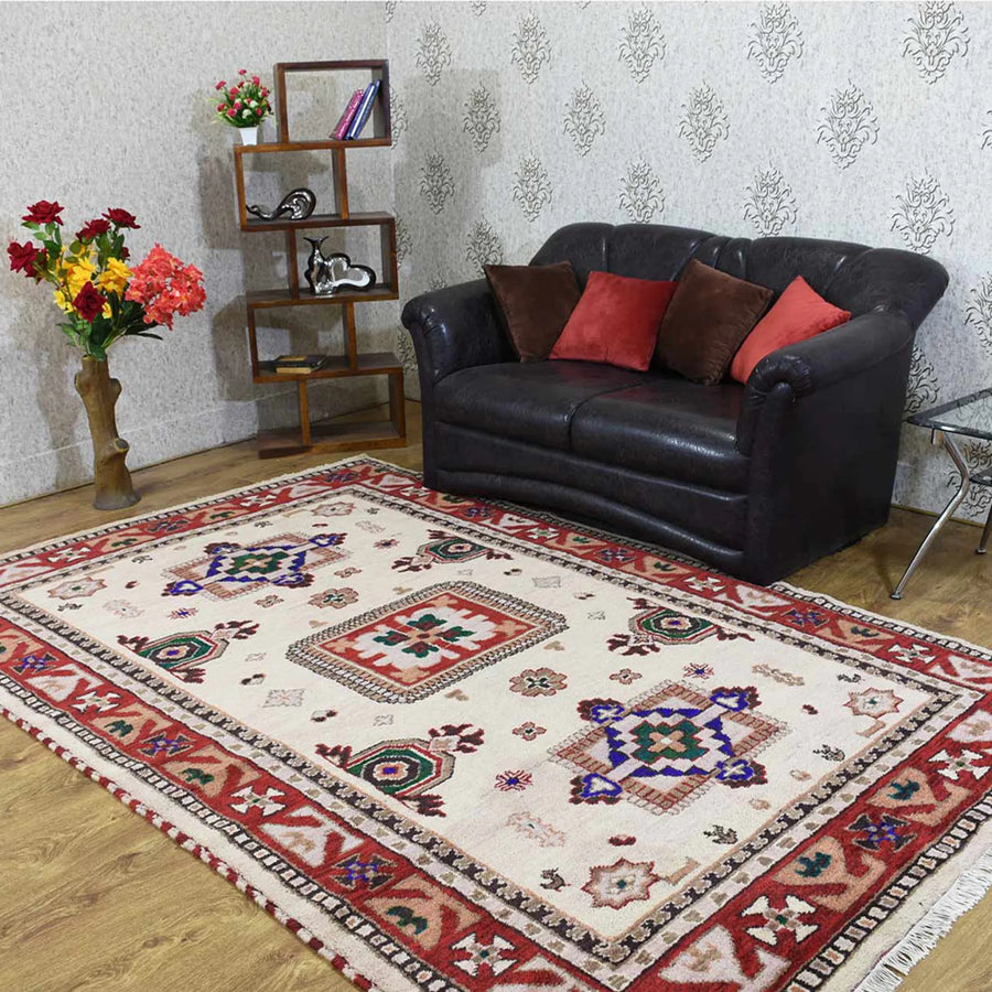 Rugsotic Carpets Hand Knotted Afghan Wool And Silk Area Rug Oriental Kazak