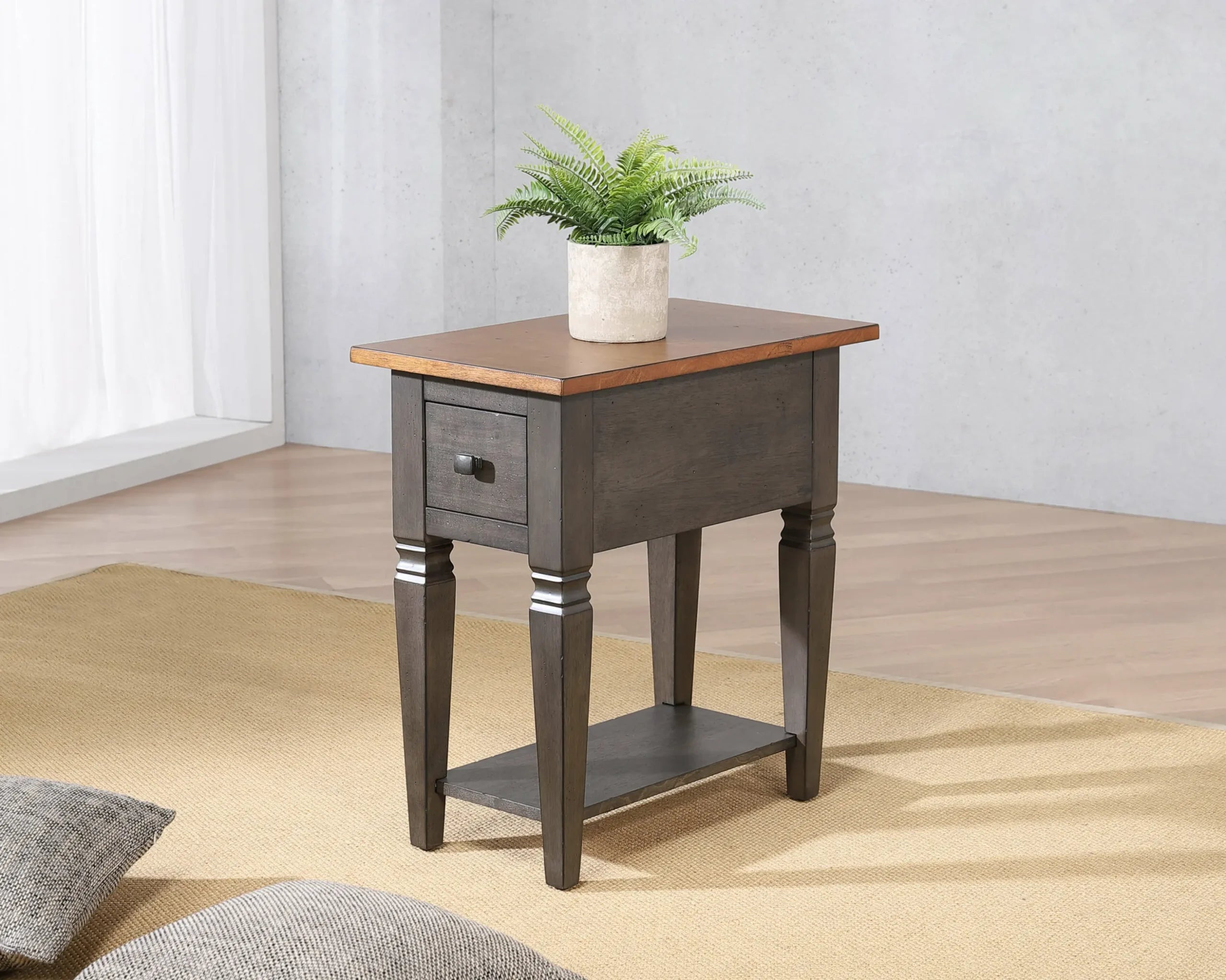 Sunset Trading Dakota 14″ Narrow End Table with Drawer & Shelf Storage | Solid Wood Recliner Side Table | Slim Bedroom Nighs…