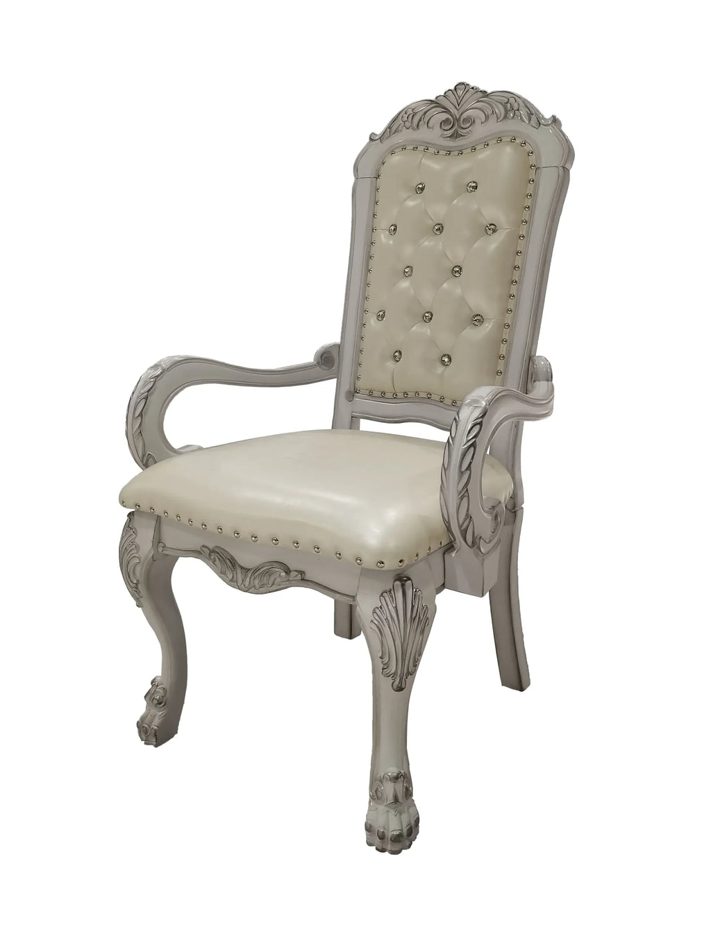 Set of Two Upholstered Faux Leather And Wood Dining Arm Chairs — view 3