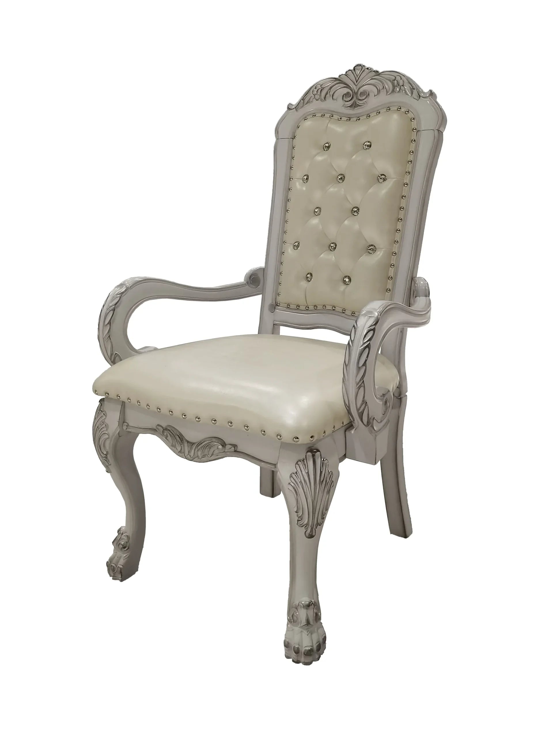 Set of Two Upholstered Faux Leather And Wood Dining Arm Chairs — view 3