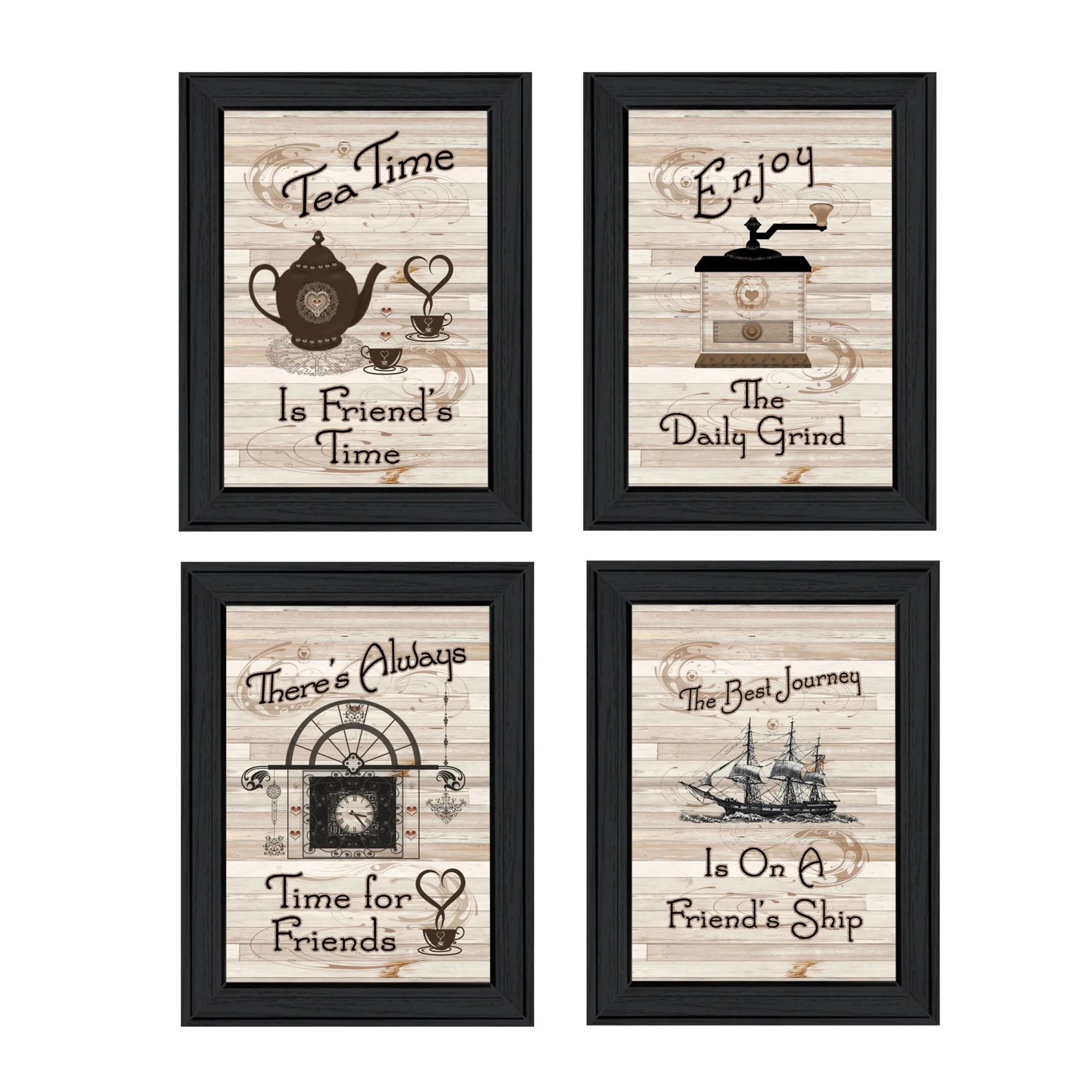 Set Of Four Friendship 1 Black Framed Print Kitchen Wall Art — view 2