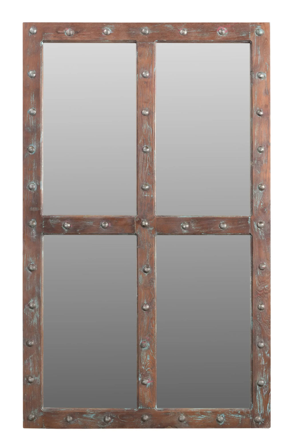 60″ Wood Brown Rustic Solid Wood Window Pane Framed Accent Mirror — view 2