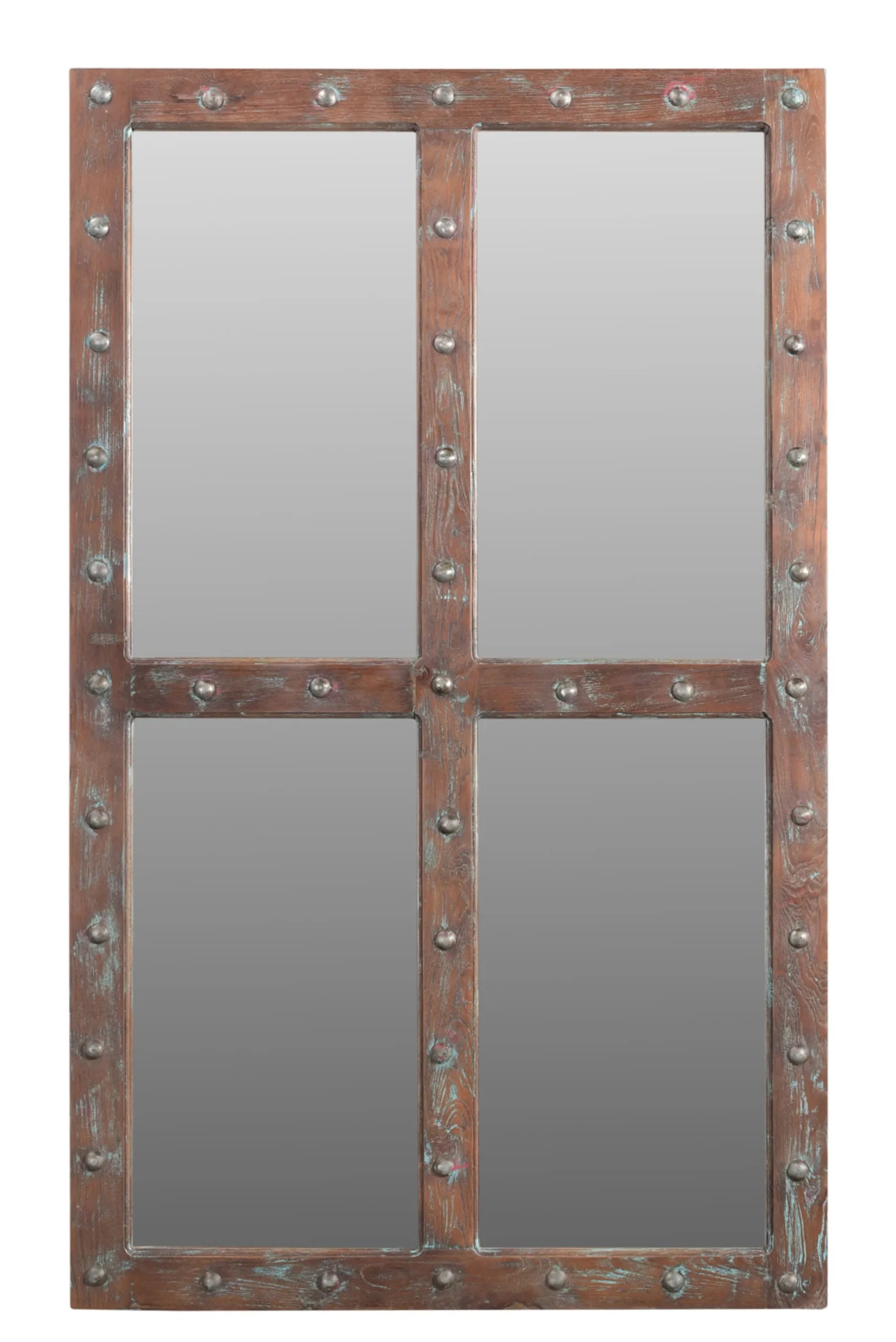 60″ Wood Brown Rustic Solid Wood Window Pane Framed Accent Mirror — view 2