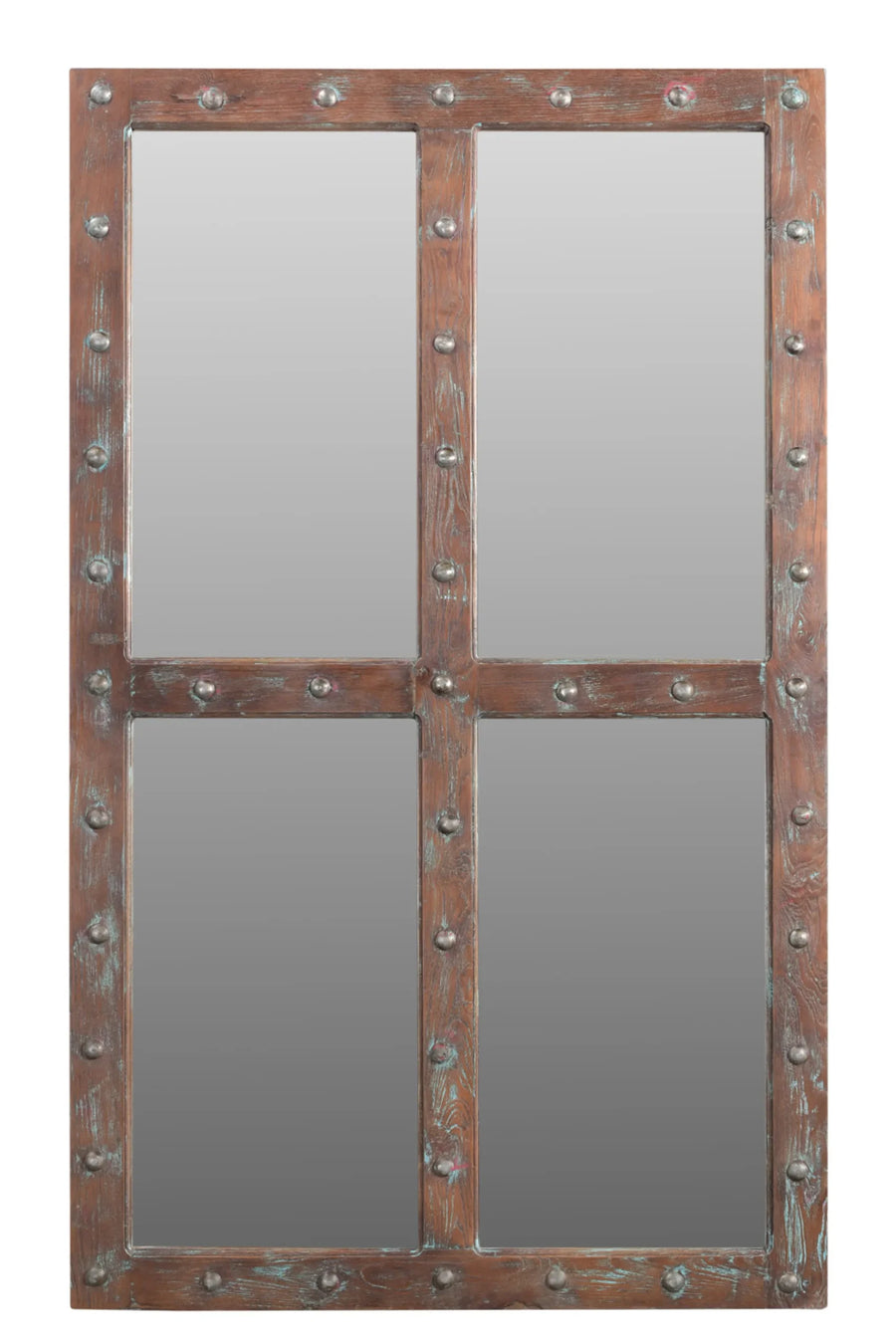 60″ Wood Brown Rustic Solid Wood Window Pane Framed Accent Mirror — view 2