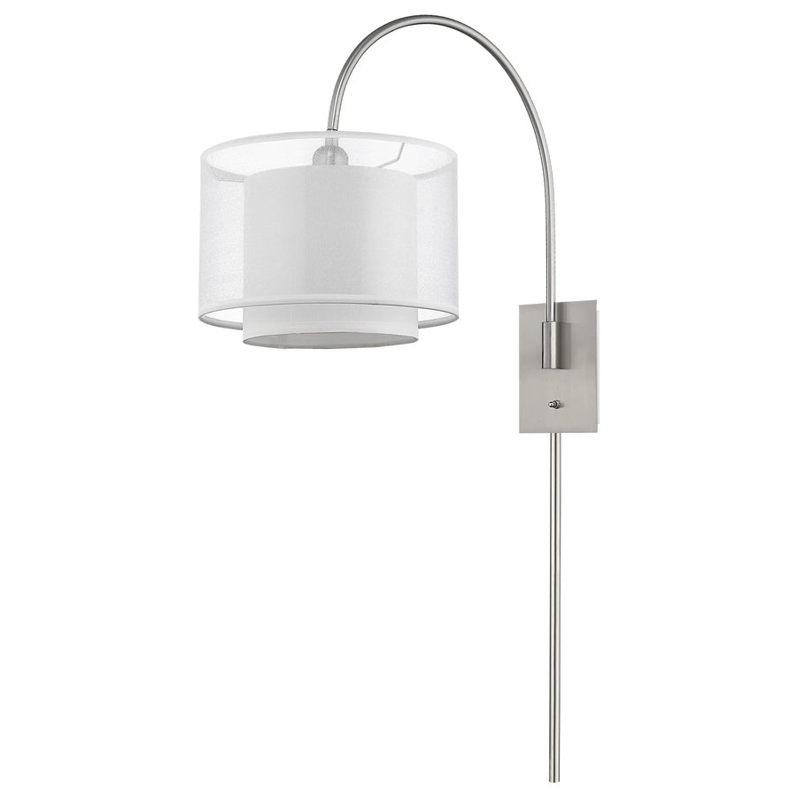 Brella 1-Light Brushed Nickel Swivel Wall Lamp With Sheer Snow Shantung Two Tier Shade — view 2