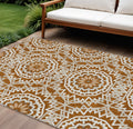 10′ X 14′ Orange Copper And Beige Floral Medallion Washable Indoor Outdoor Area Rug