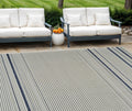 6′ X 9′ Blue and Cream Striped Distressed Indoor Outdoor Area Rug