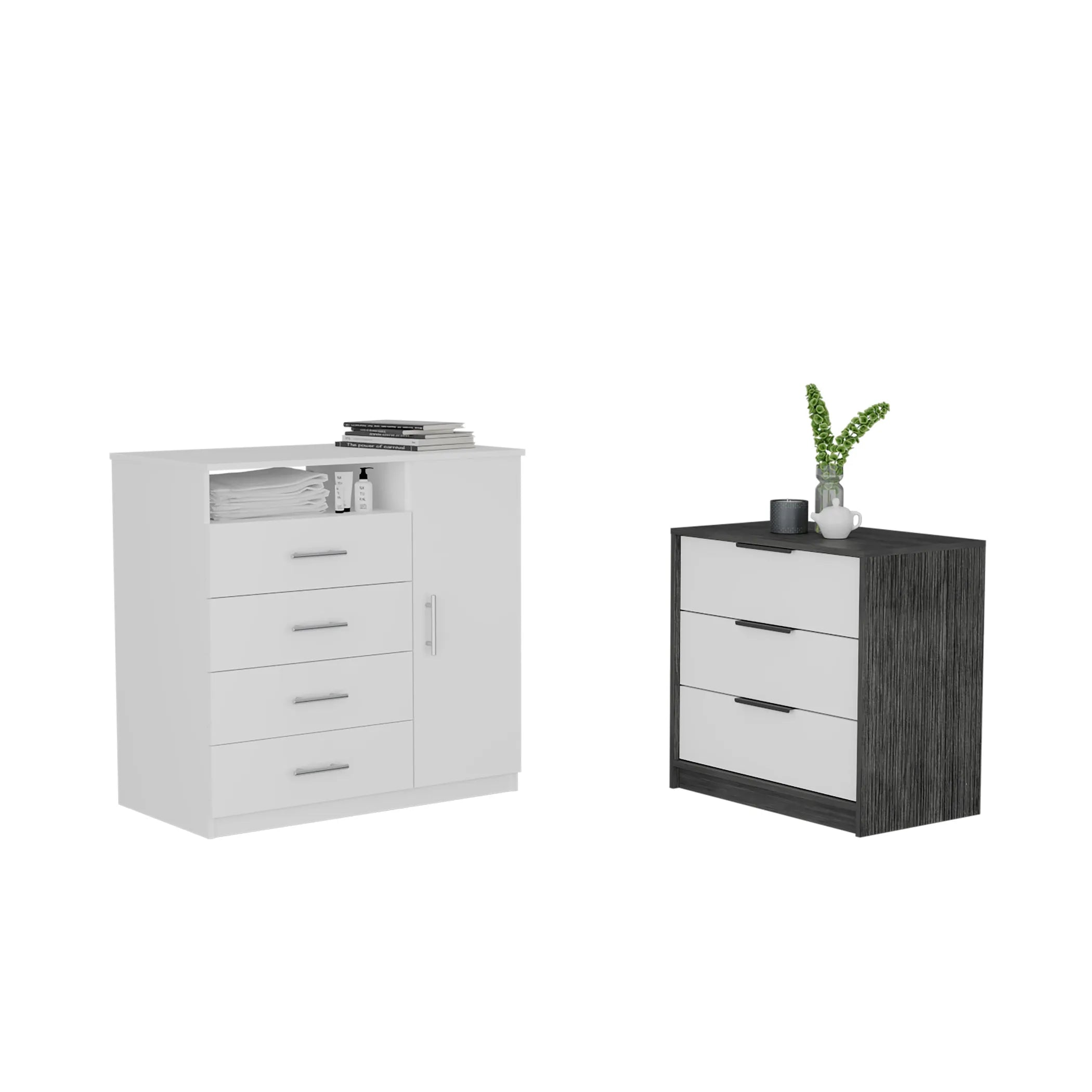 Calera 2 Piece Bedroom Set, White / Smokey Oak Finish — view 2