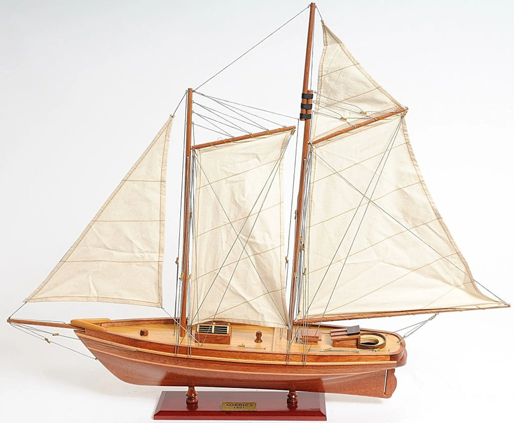 28″ Wood Brown America 1851 Yacht Hand Painted Sculpture — view 3