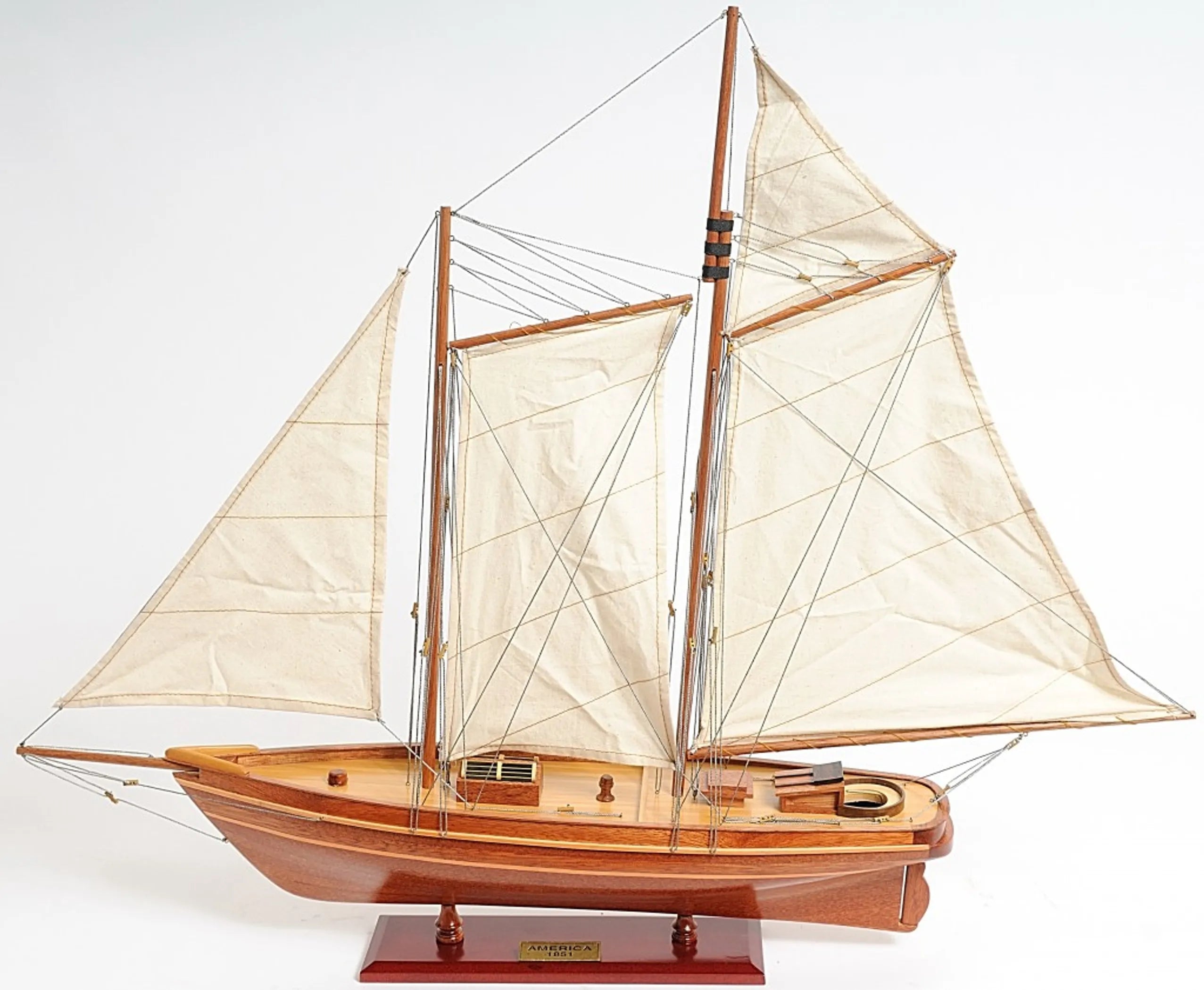 28″ Wood Brown America 1851 Yacht Hand Painted Sculpture — view 3