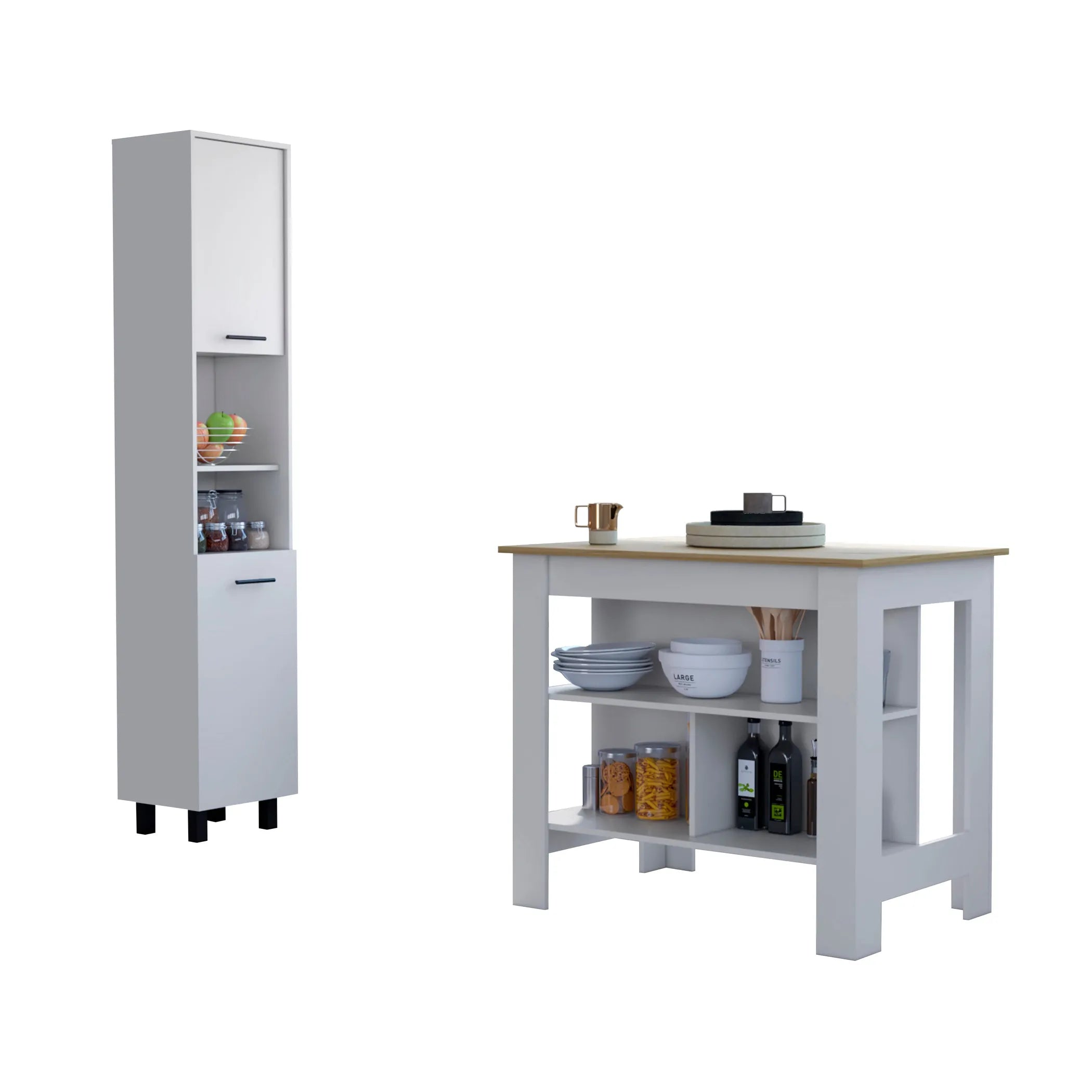 Houston 2 Piece Kitchen Set, Kitchen Island + Kitchen Pantry — view 2