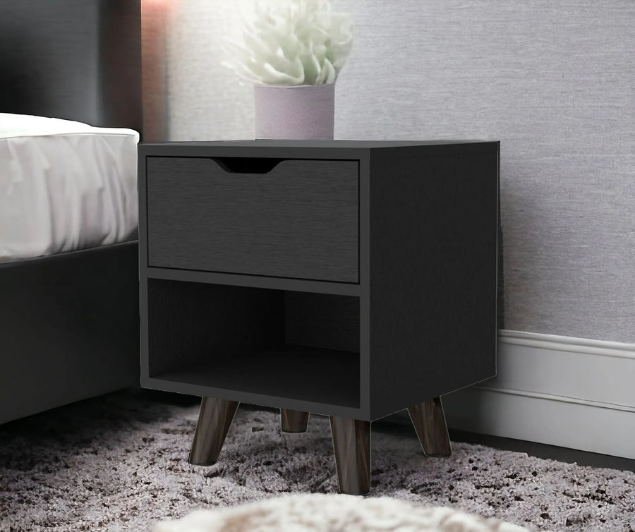 19″ Black One Drawer Faux Wood Nightstand — view 2