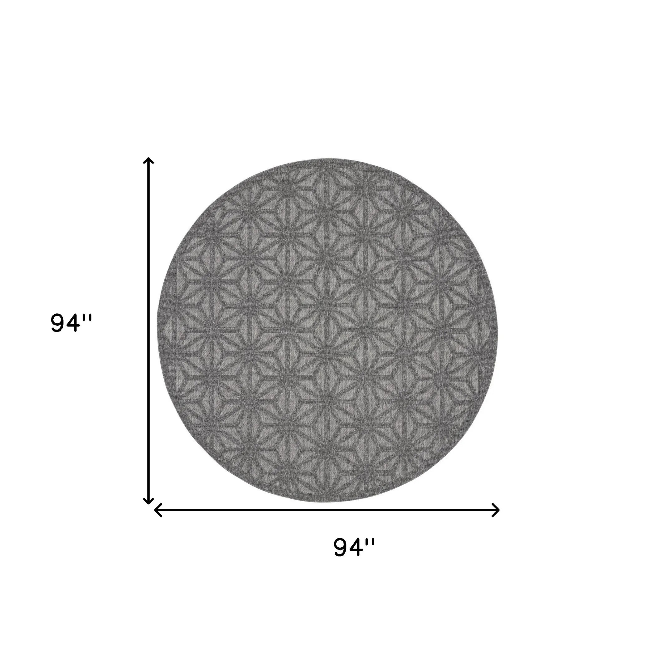 8′ Dark Gray And Light Gray Round Geometric Indoor Outdoor Area Rug — view 2