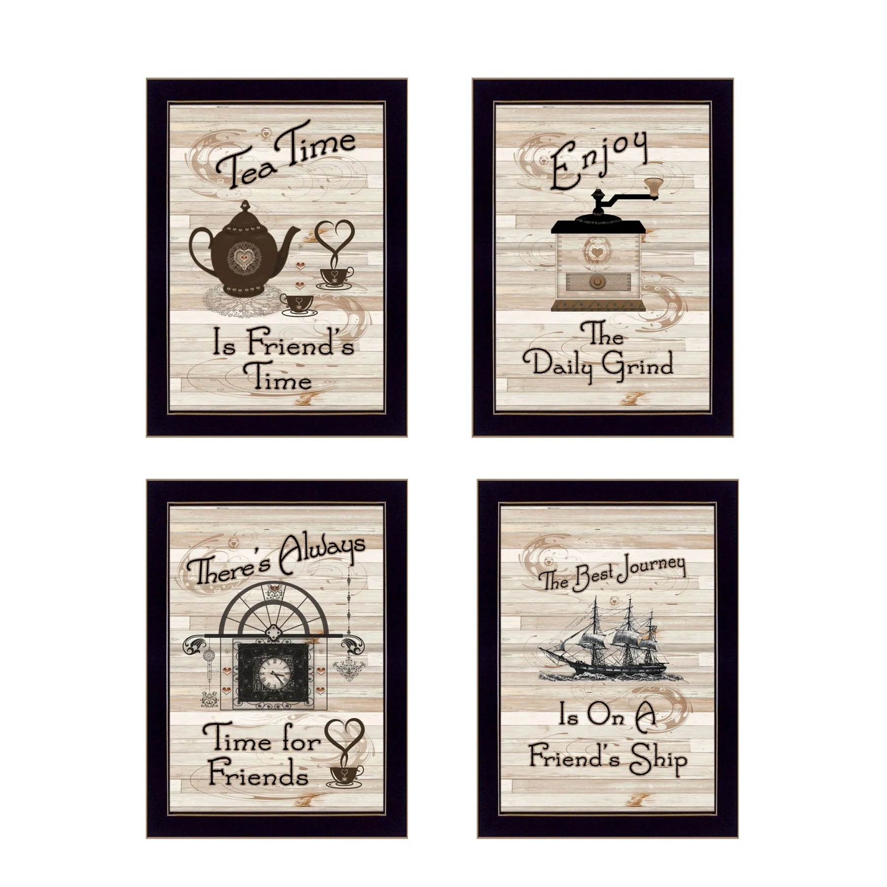 Set Of Four Friendship 2 Black Framed Print Kitchen Wall Art — view 2
