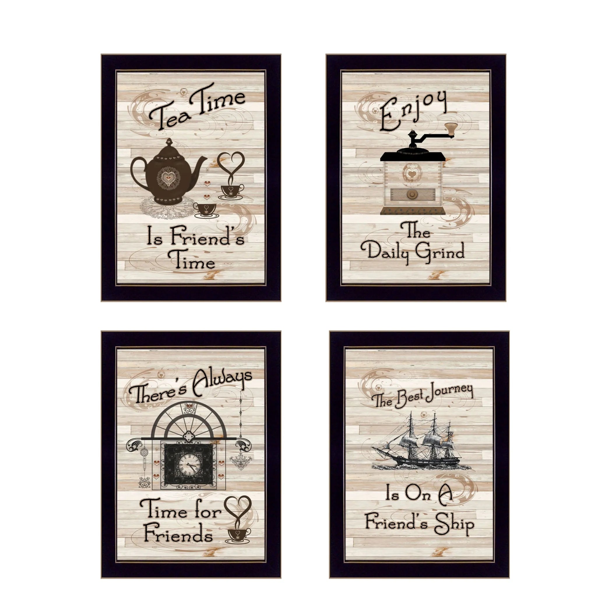 Set Of Four Friendship 2 Black Framed Print Kitchen Wall Art — view 2
