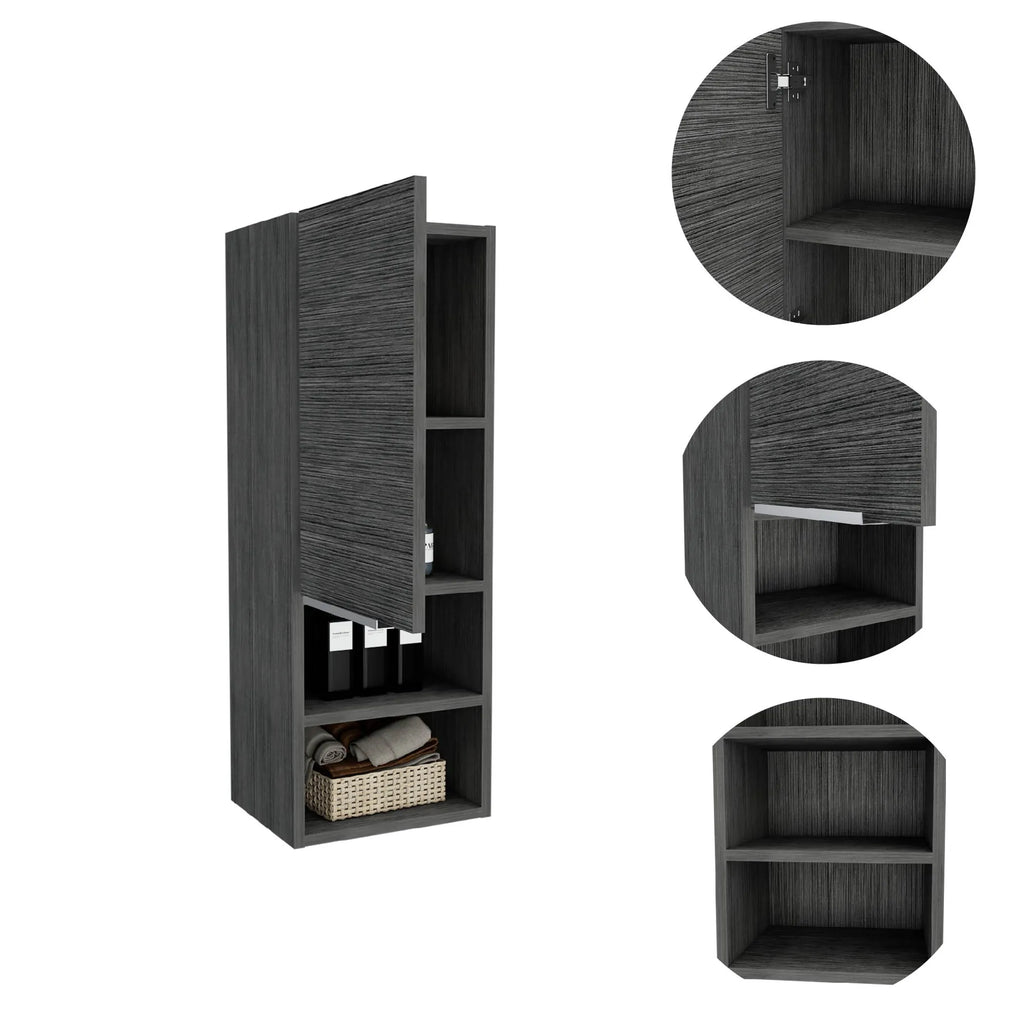 32″ Smoky Gray Oak Accent Cabinet With Three Shelves — view 4