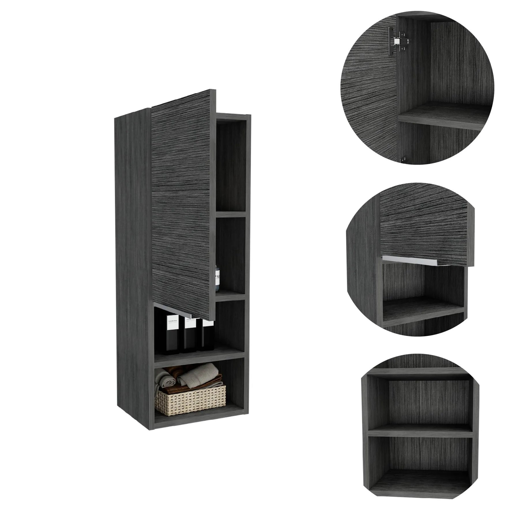 32″ Smoky Gray Oak Accent Cabinet With Three Shelves — view 4