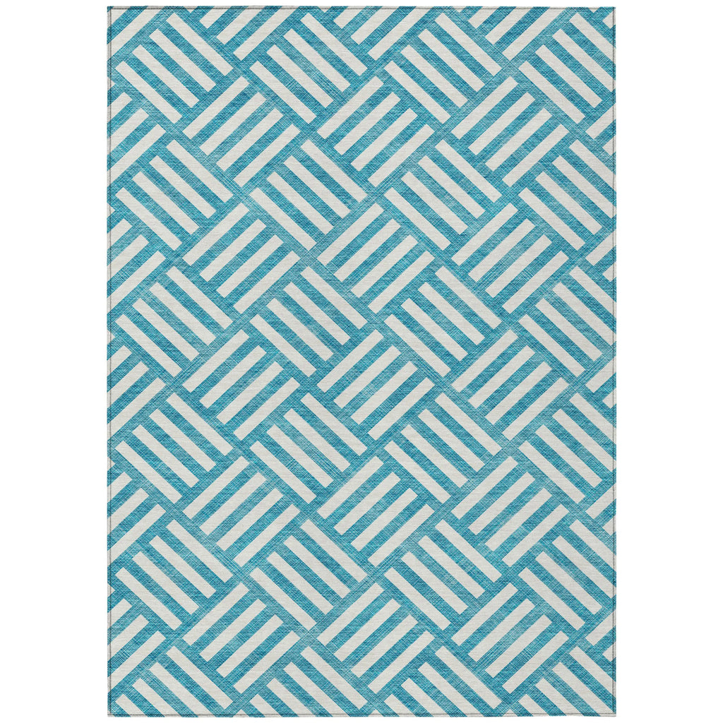 9′ X 12′ Teal Blue And Ivory Geometric Washable Indoor Outdoor Area Rug — view 2