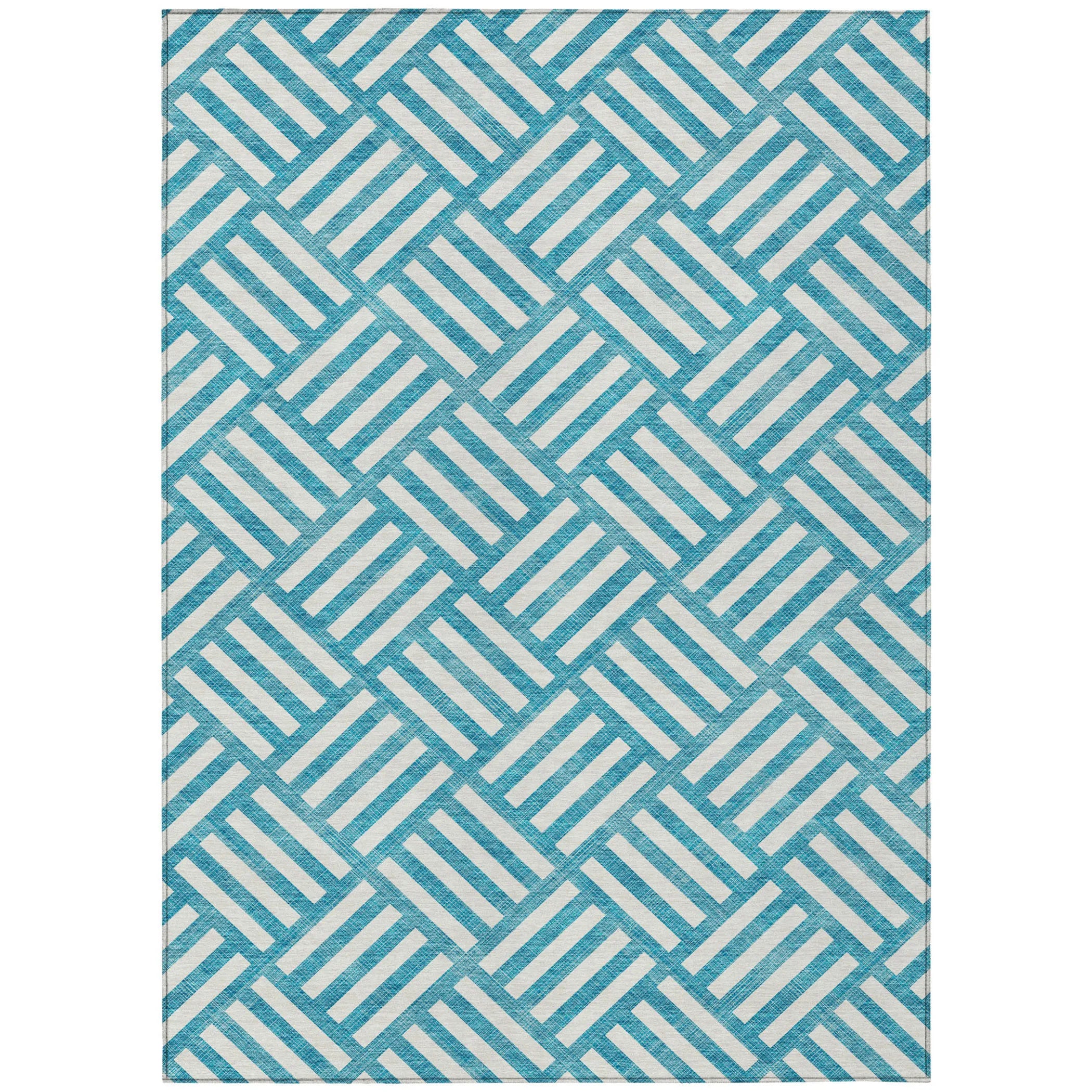 9′ X 12′ Teal Blue And Ivory Geometric Washable Indoor Outdoor Area Rug — view 2