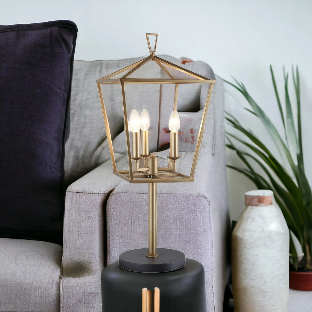 30″ Black Iron Three Light Bedside Table Lamp — view 2