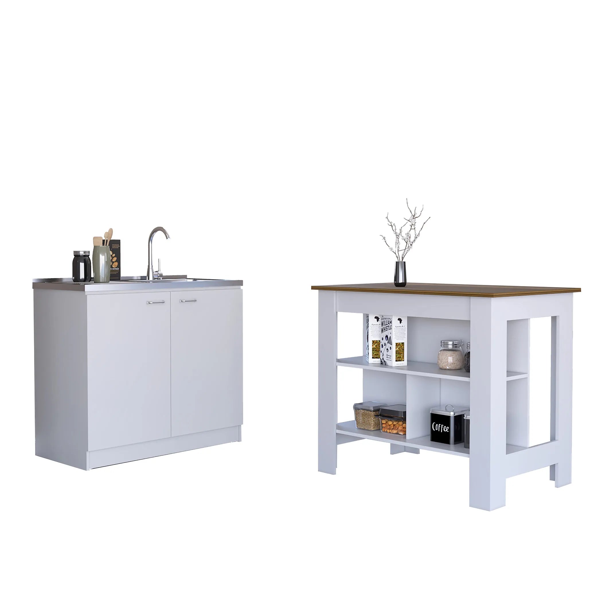 Phoenix 2 Piece Kitchen Set, Cala Kitchen Island + Napoles Utility Sink — view 2