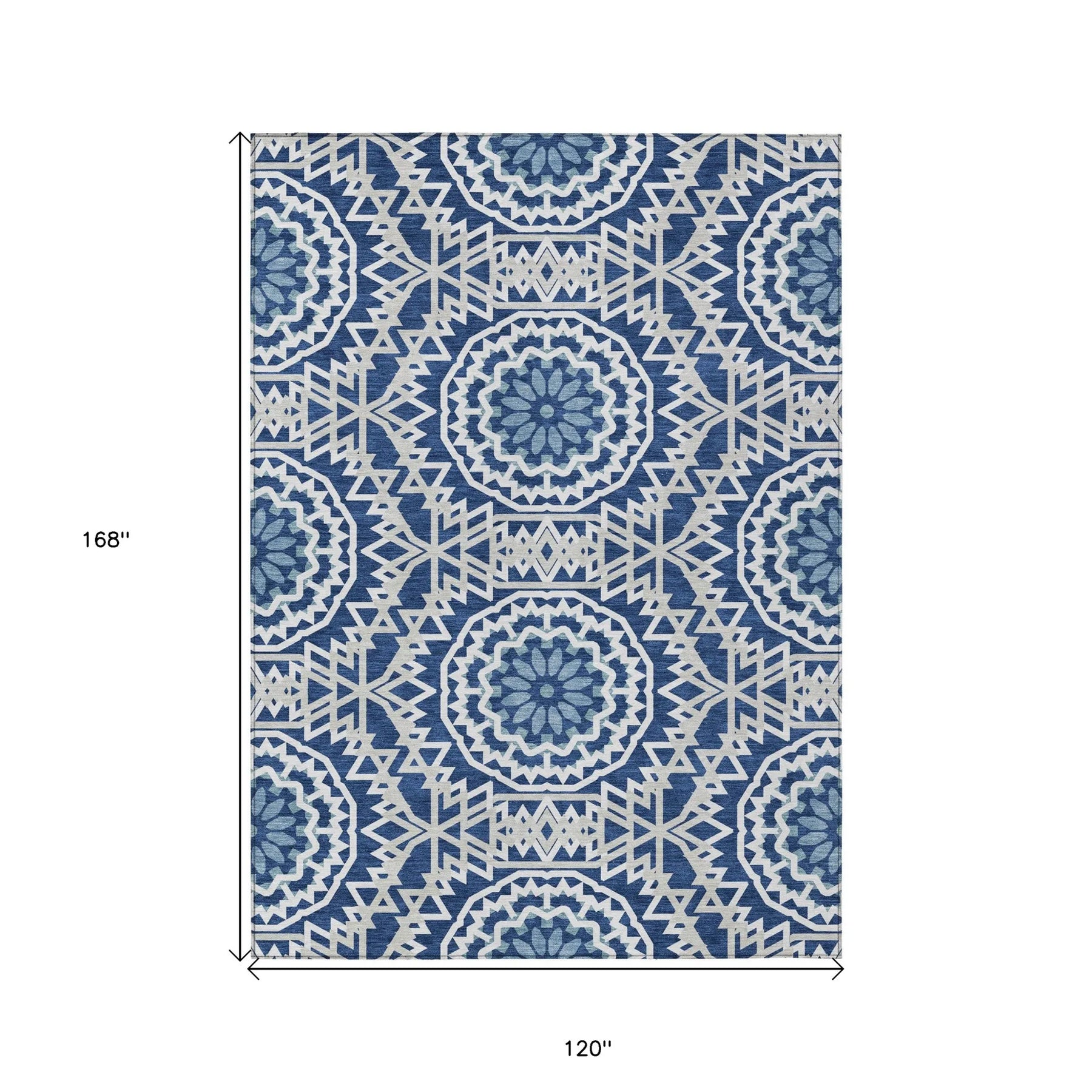 10′ X 14′ Navy Blue Ivory And Gray Floral Medallion Washable Indoor Outdoor Area Rug — view 3