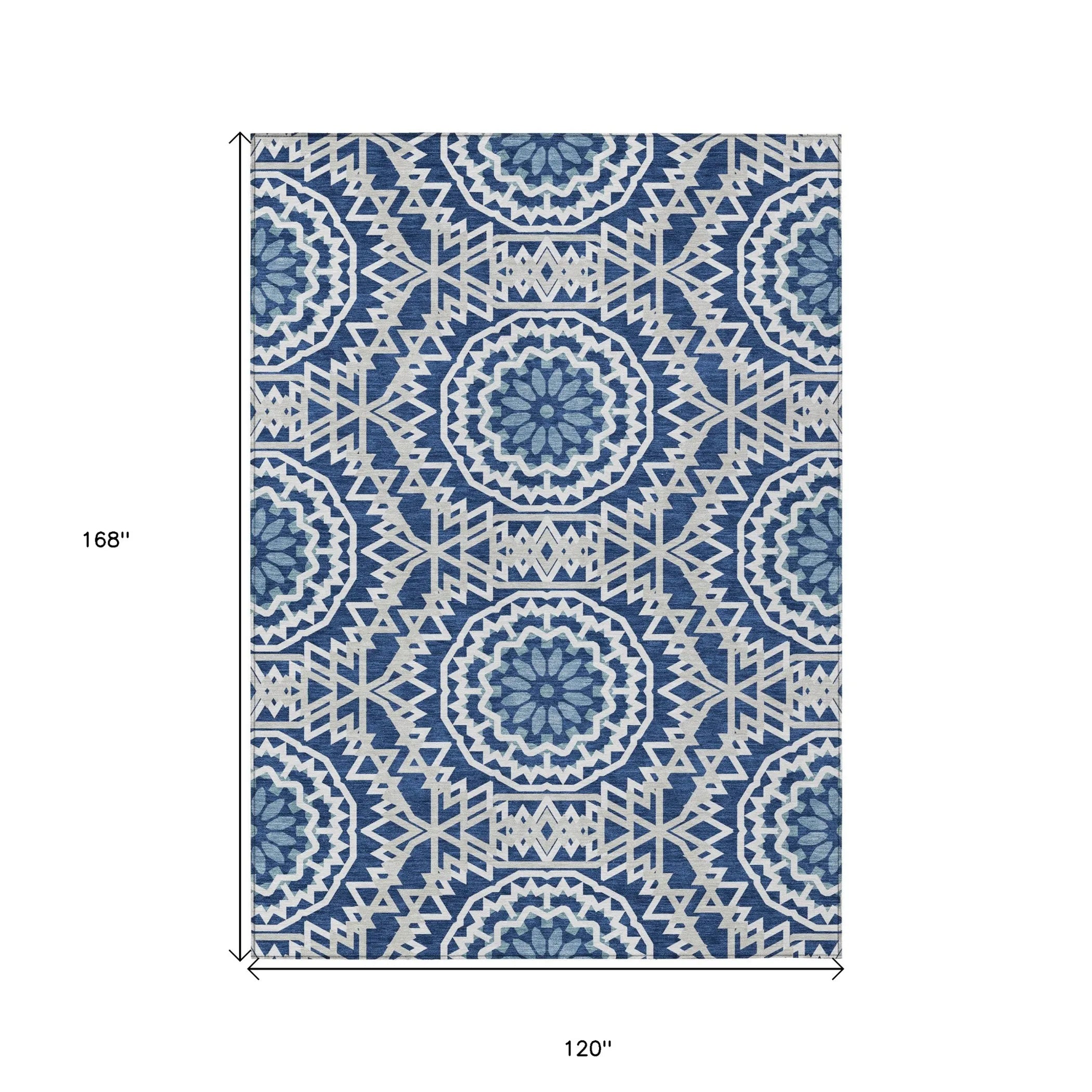 10′ X 14′ Navy Blue Ivory And Gray Floral Medallion Washable Indoor Outdoor Area Rug — view 3