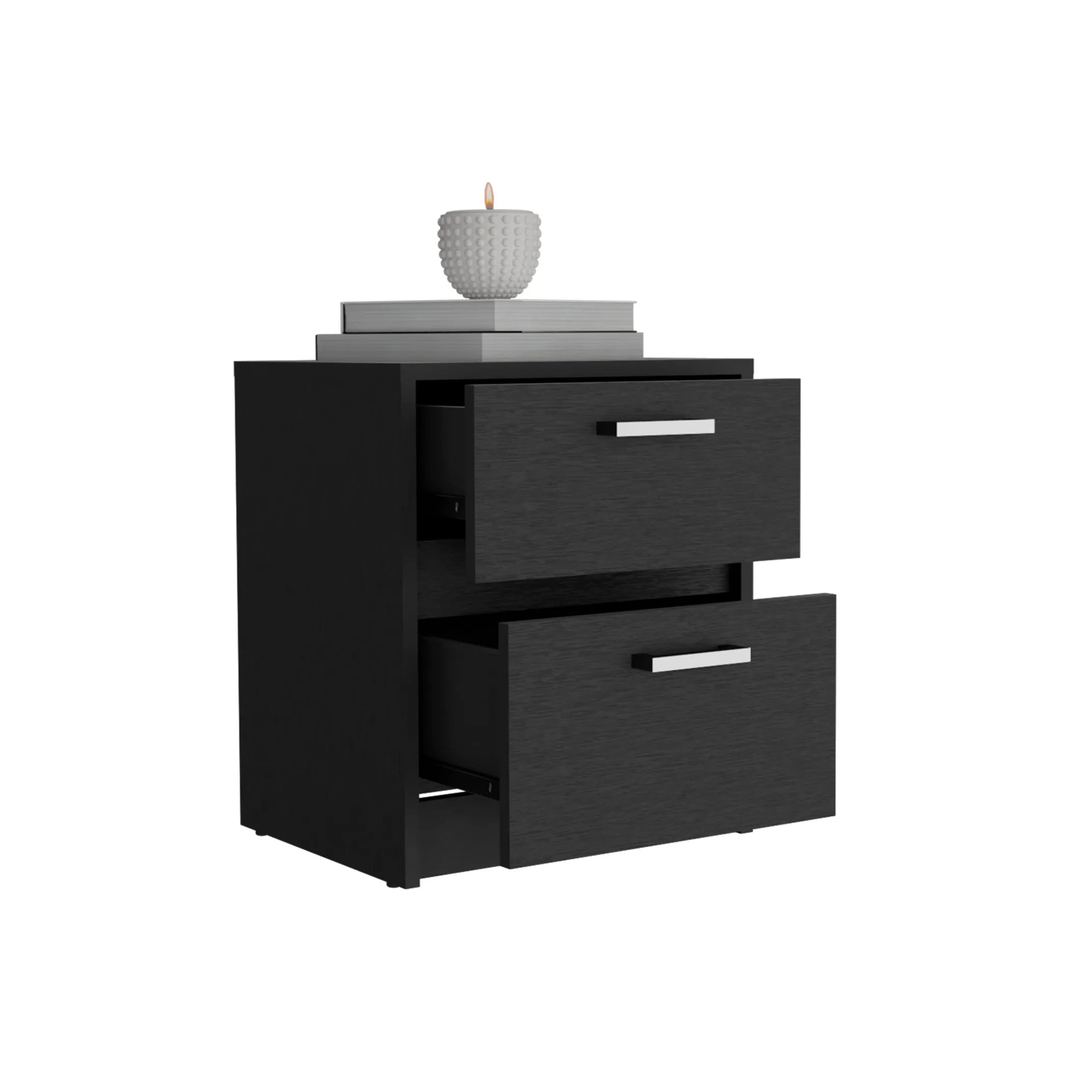 19″ Black Two Drawer Nightstand — view 4