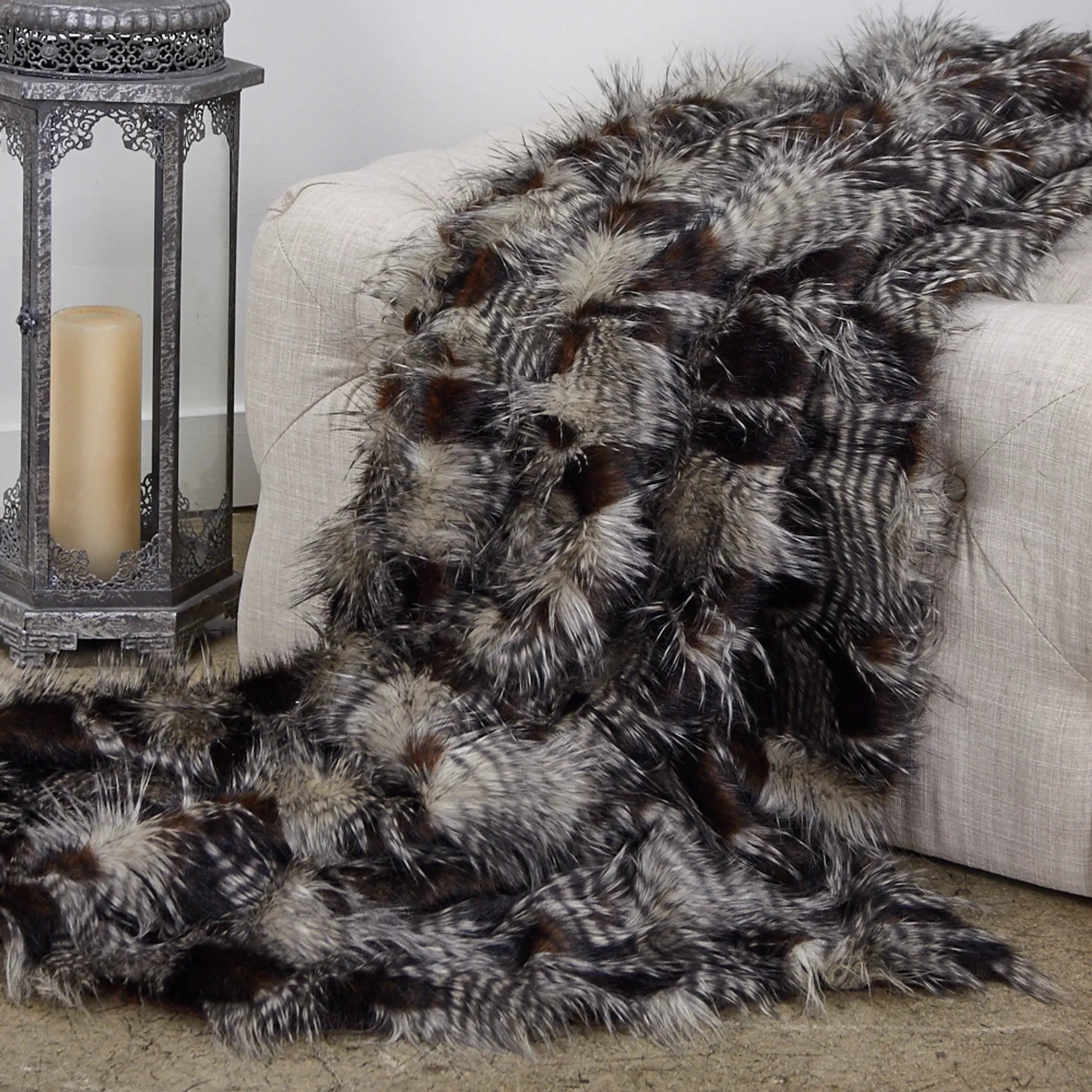 Plutus Porcupine Dark Brown and Beige Faux Fur Luxury Throw — view 2