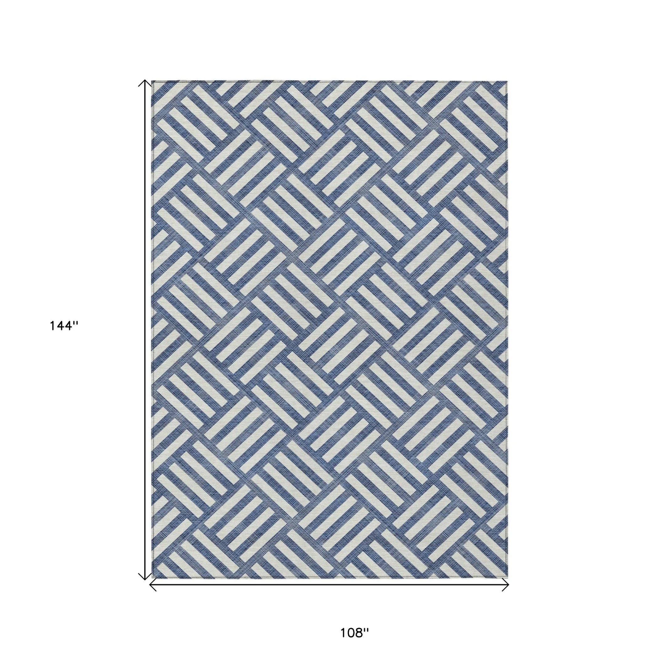 9′ X 12′ Navy Blue And Ivory Geometric Washable Indoor Outdoor Area Rug — view 3